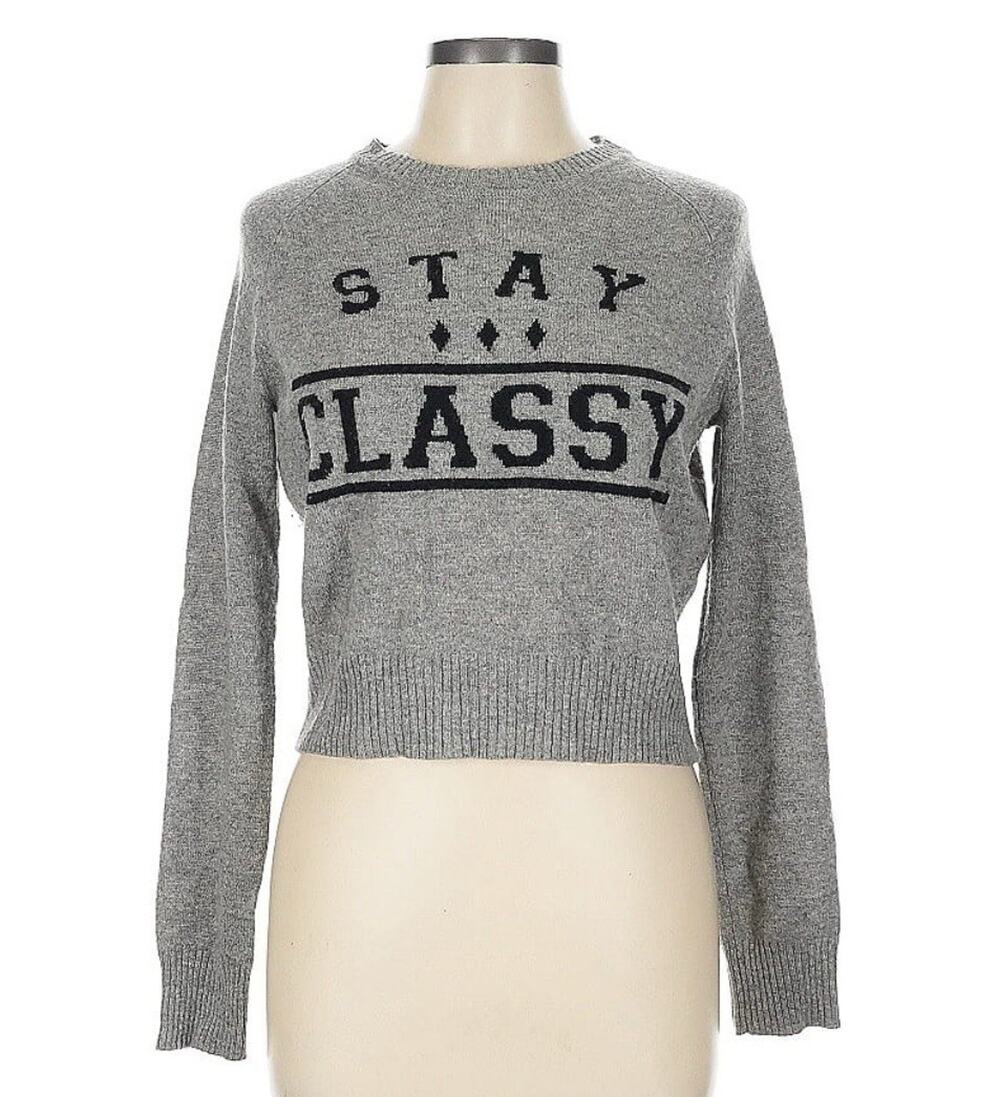 Zoe Karssen Gray Cashmere Stay Glassy Sweater Top Shirt Size Large